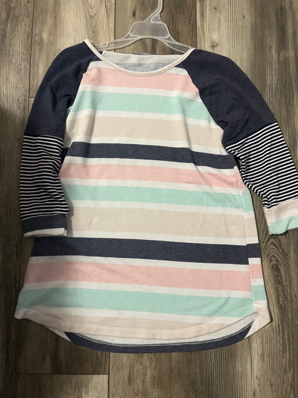 Staccato Girls Navy, Pink & Mint Striped Long Sleeve Tee